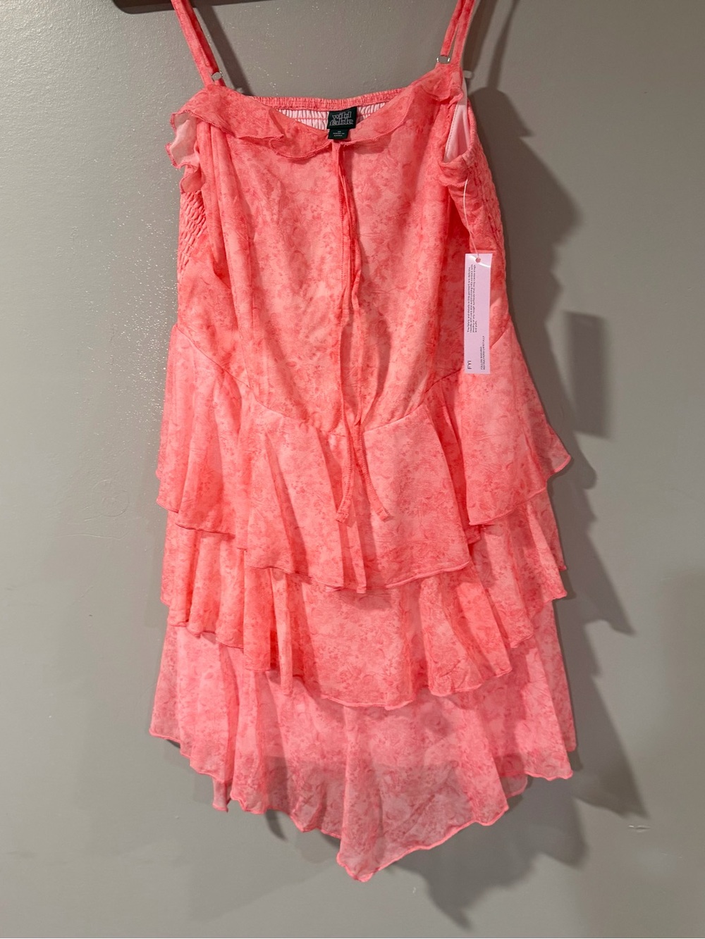 True Grit Coral Tiered Ruffle Spaghetti-Strap Dress